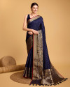 Navy blue color banarasi silk saree with zari weaving work