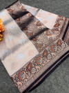 Gray and navy blue color kanjivaram silk saree with zari weaving work