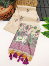 Cream and magenta color muga silk saree with pichwai weaving design