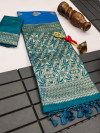 Firoji color soft tussar silk saree with zari weaving work