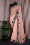 Peach color georgette saree with diamond & embroidery work