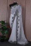 Gray color georgette saree with diamond & embroidery work