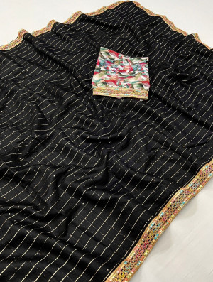 Black color soft mangalagiri cotton saree with sequence work