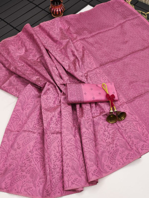 Baby pink color soft handloom raw silk saree with weaving work
