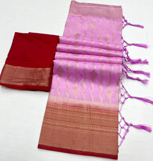 Baby pink color georgette saree with zari weaving work