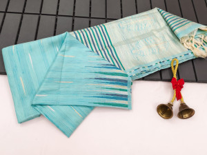 Sky blue color soft tussar silk saree with zari woven work