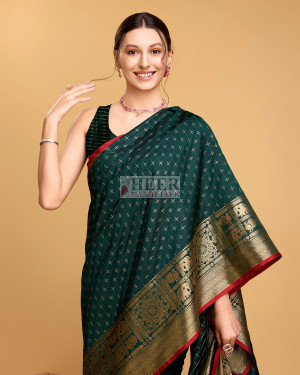 Bottle green color banarasi silk saree with zari weaving work