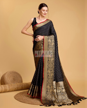 Black color banarasi silk saree with zari weaving work