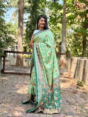 Pista green color pashmina silk saree with printed work