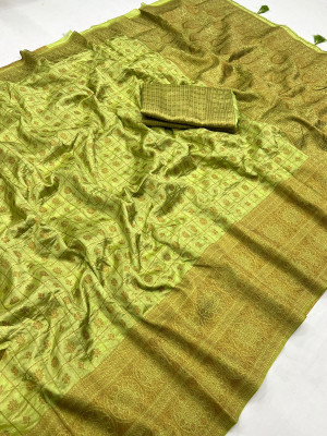 Mahendi green color viscose silk saree with zari weaving work