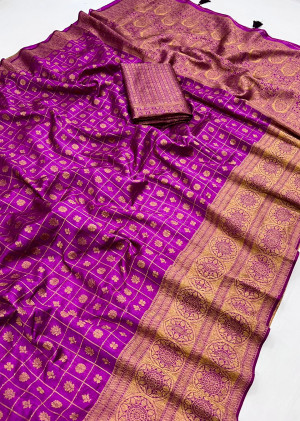 Magenta color viscose silk saree with zari weaving work