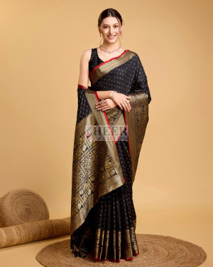 Black color banarasi silk saree with zari weaving work