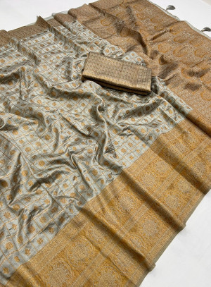 Gray color viscose silk saree with zari weaving work