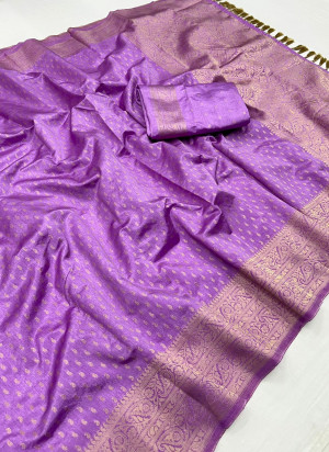 Lavender color dola silk saree with zari weaving work