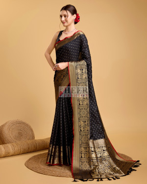 Black color banarasi silk saree with zari weaving work