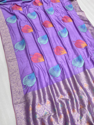 Lavender color soft dola silk saree with meenakari weaving work
