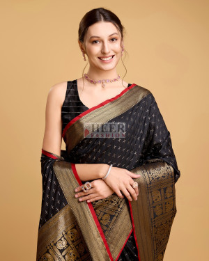 Black color banarasi silk saree with zari weaving work