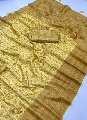 Yellow color viscose silk saree with zari weaving work