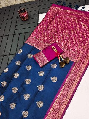 Royal blue color soft tussar silk saree with zari weaving work