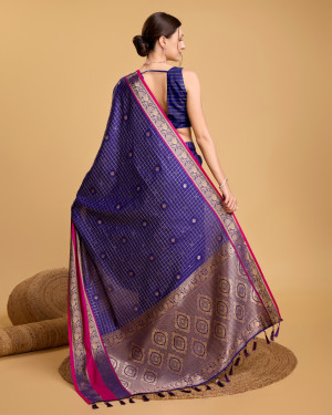 Violet color cotton silk saree with zari weaving work