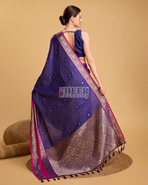 Violet color cotton silk saree with zari weaving work