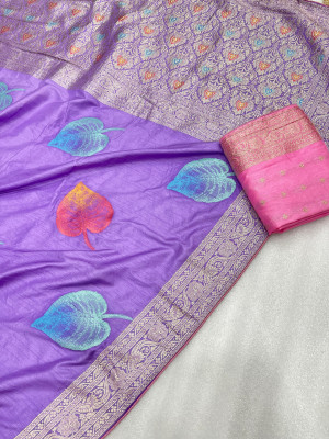 Lavender color soft dola silk saree with meenakari weaving work