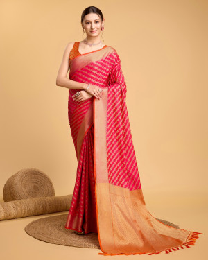 Pink color kanchipuram silk saree with zari woven work