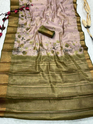 Mahendi green color kanjivaram silk saree with zari weaving work