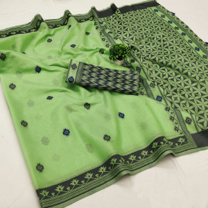 Pista green color cotton saree with weaving work