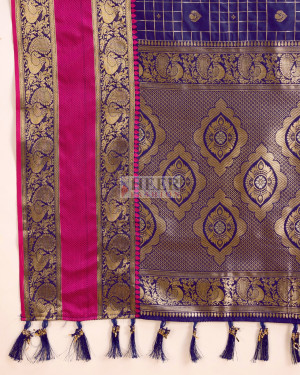 Violet color cotton silk saree with zari weaving work