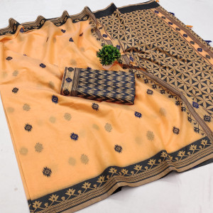 Orange color cotton saree with weaving work