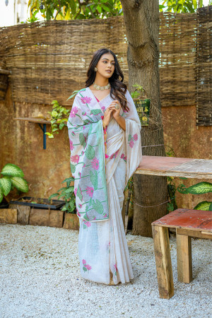 Pink color soft muga silk saree with floral weaving work