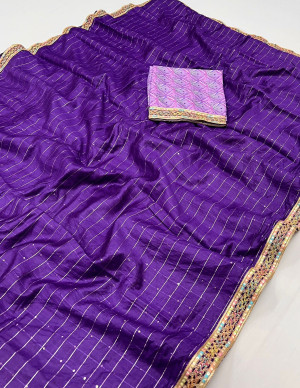 Purple color soft mangalagiri cotton saree with sequence work