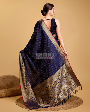 Navy blue color banarasi silk saree with zari weaving work