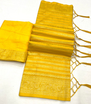 Yellow color georgette saree with zari weaving work