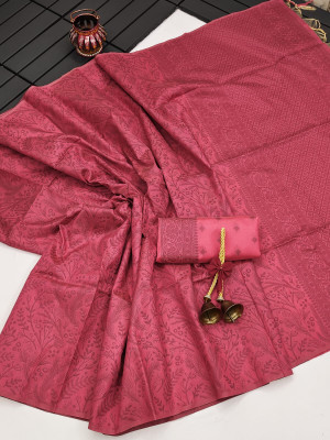 Gajari color soft handloom raw silk saree with weaving work