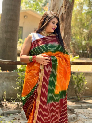Multi color mulmul cotton saree with zari weaving work