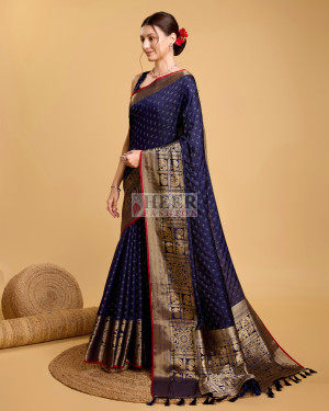 Navy blue color banarasi silk saree with zari weaving work