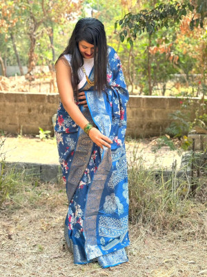 Firoji color dola silk saree with printed work