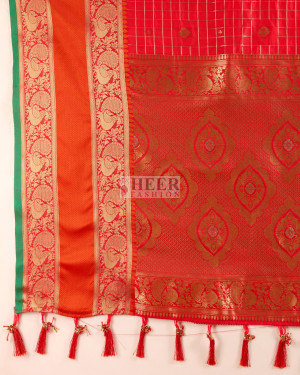 Red color cotton silk saree with zari weaving work