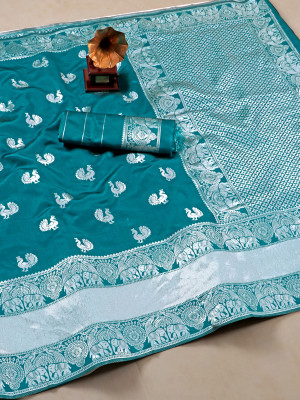 Rama green color silk saree with zari weaving work