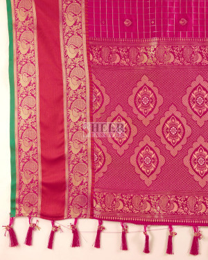 Magenta color cotton silk saree with zari weaving work