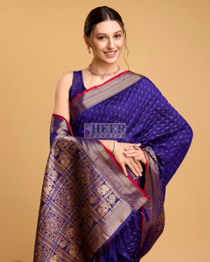 Violet color banarasi silk saree with zari weaving work