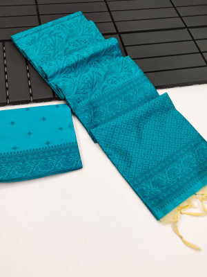 Firoji color soft handloom raw silk saree with weaving work