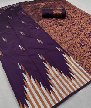 Wine color soft silk saree with zari weaving work