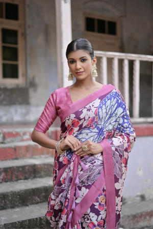 Magenta color soft silk saree with printed work