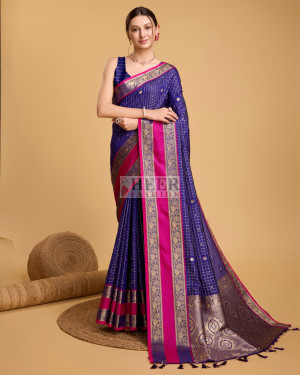 Violet color cotton silk saree with zari weaving work