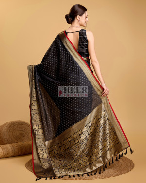 Black color banarasi silk saree with zari weaving work