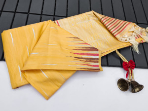 Yellow color soft tussar silk saree with zari woven work