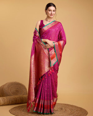 Magenta color cotton silk saree with zari weaving work